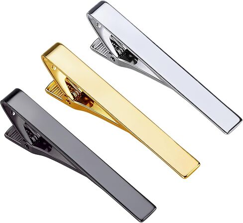 Roctee Tie Clips for Men, 3 Pack Classic Tie Clip Silver Gold Black Necktie Tie Bar Pinch Clips Suitable for Wedding Anniversary Business in Kuwait