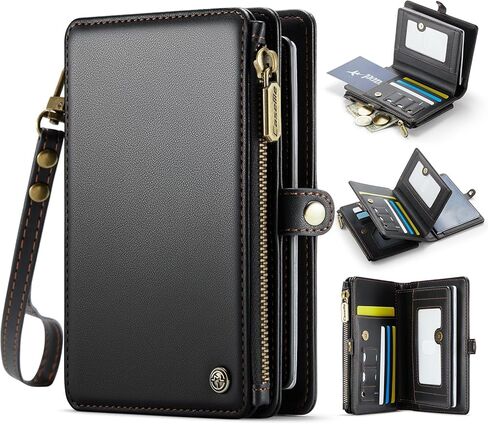 حقيبة محفظة حامل جواز سفر مع حامل Airtag ، 11 فتحات بطاقة وجواز سفر Solt Solt Solt Solt Zipper Pocket ، حزام معصم RFID. in Saudi Arabia
