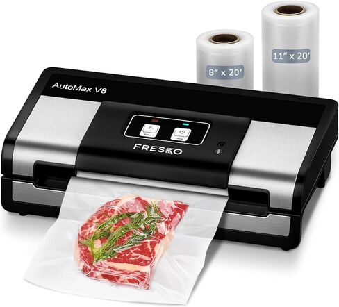 Sealer Automatic Automatic Cloyer ، 95KPa آلة سدادات فراغ الطعام القوية ، الكشف التلقائي الجاف | قاطع حقيبة | 2 أكياس لفات و 100 PCS أكياس قبل | عملية سهلة ، الفضة - أسود in Kuwait