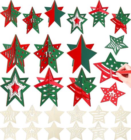 Leinuosen 48 PCS يوم العمل النجوم الخشبية ثلاثية الأبعاد للحرف اليدوية للطلاء ، الحرف الخشبية غير المكتملة غير المكتملة مجموعة الحلي الجدول للعمال لزخارف الطلاء in Saudi Arabia