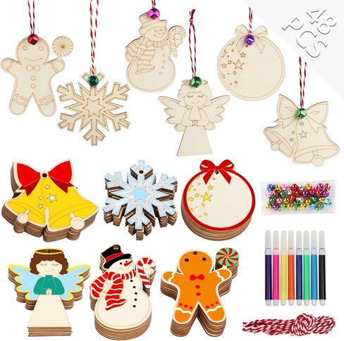 OurWarm 50pcs DIY Christmas Wooden Ornaments Unfinished, 4" Large Natural Wood Slices Predrilled with Hole Wooden Circles for Crafts Christmas Ornaments Decorations in Saudi Arabia