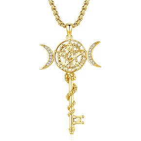 Hecate Key Necklace Hekate Triple Moon Goddess Pentagram Wheel Key Pendant 925 Sterling Silver Hecate Wiccan Pagan Magic Witchcraft Tetragrammaton Amulet Jewelry Gifts for Women Men in Kuwait