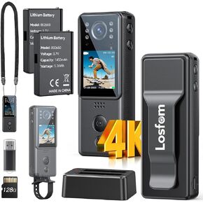 كاميرا الجسم WD11 2K مع بطاريات 2PCS 2000MAH وقاعدة الشحن ، 64 جرام كاميرا الجسم لمدة 8 ساعات التسجيل مع رؤية ليلية ، 360 درجة مقاطع قابلة للتدوير لإنفاذ القانون ، والأمن ، والأنشطة الخارجية in Kuwait