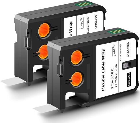2 حزمة متوافقة مع أشرطة صانع التصنيف Dymo XTL 1868807 3/4 "أسود على شريط ملصق نايلون أبيض مرن من Dymo XTL-300 XTL-500 ، 19 مم × 5.5M in Kuwait