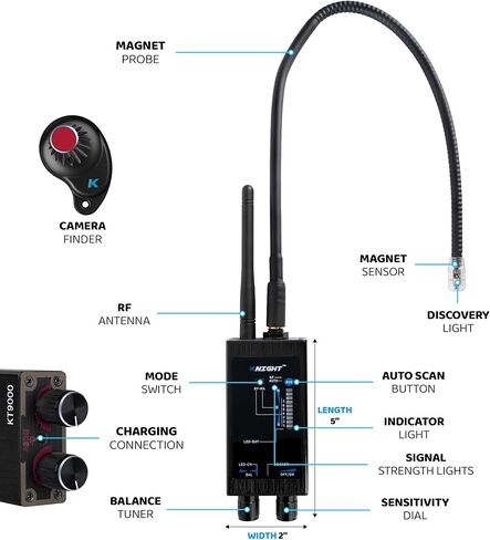 KT -9000 كاشف الأجهزة المخفية الممتازة من قبل Knight Electronics - كاشفات الكاميرا المخفية RF كاشف وكاشف الأخطاء | مكتشف الكاميرا المخفية لتتبع GPS/اكتشاف إشارة تردد الراديو المضاد للجاسوس in Kuwait