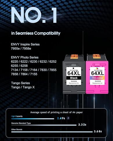 64XL Ink Cartridge (Black and Color 2-Pack) Replacement for HP 64 XL 64 Ink Cartridges Fits for Envy Photo 7858 7855 7155 7864 7158 6252 6255 Tango Printer Combo Pack in Saudi Arabia