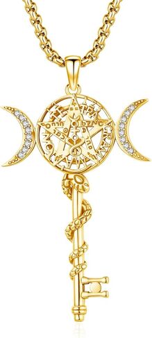 Hecate Key Necklace Hekate Triple Moon Goddess Pentagram Wheel Key Pendant 925 Sterling Silver Hecate Wiccan Pagan Magic Witchcraft Tetragrammaton Amulet Jewelry Gifts for Women Men in Kuwait