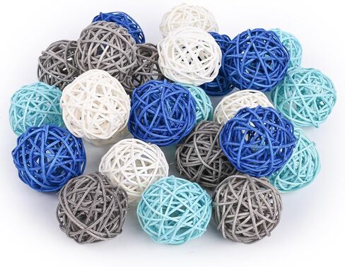 DOMESTAR 24PCS كرات زخرفية صفراء للوحدة المركزية وعاء ، 2 بوصة الحشو وعاء راتان - خوص غصين الأجرام السماوية لديكور المطبخ الأصفر ، زفاف منزل مزهرية ديكور in Saudi Arabia