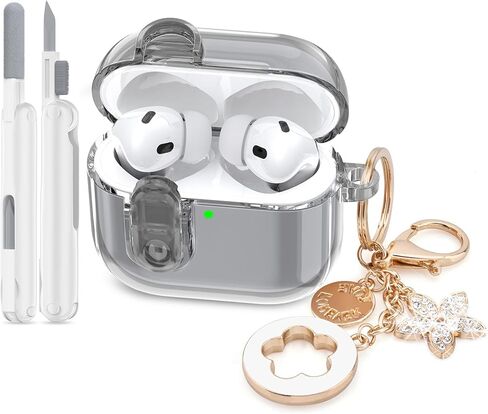 (with Safety Lock) Clear Case Compatible with Cute Apple Airpods 4 Cases 2024 Women, VISOOM Soft TPU Transparency Air pods 4 Gen Cases iPods 4 Earbuds Case Girl Bling Keychain for Airpod iPod 4th Gen in Kuwait
