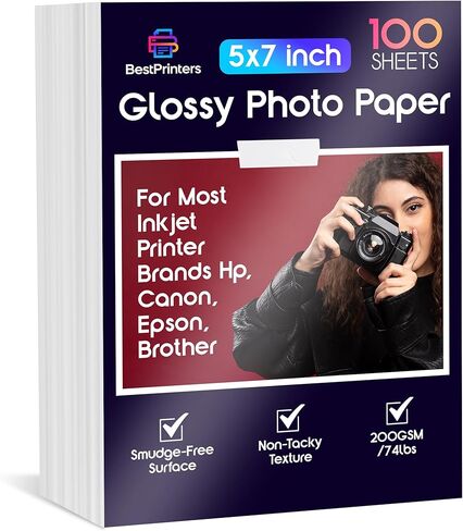 Glossy Photo Paper, 100 Sheets, Picture Paper for Most Inkjet Printer Brands Hp, Canon, Epson, Brother - 200GSM/74lbs - 4x6 in Kuwait