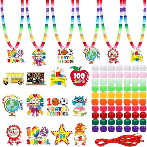 24 Set Welcome Back to School Craft Kit, DIY First Day of School Bead Necklaces Apples Bus Pencil Books Crafts Gifts for Kids Classroom Activity Supplies Party Favor in Saudi Arabia
