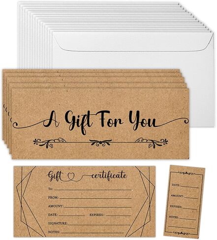 50 Sets Gift Certificates for Business, Blank Kraft Gift Cards Certificates with Envelopes, for Salon Restaurants Spa Marriage Birthday Client Vouchers - Retro Garland in Kuwait