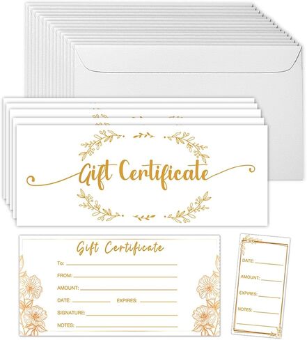 50 Sets Gift Certificates for Business, Blank Kraft Gift Cards Certificates with Envelopes, for Salon Restaurants Spa Marriage Birthday Client Vouchers - Retro Garland in Kuwait