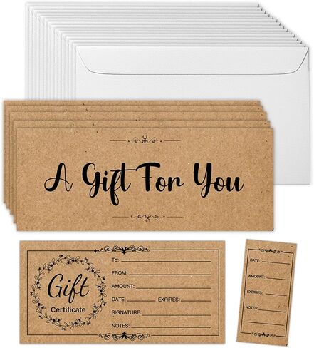 50 Sets Gift Certificates for Business, Blank Kraft Gift Cards Certificates with Envelopes, for Salon Restaurants Spa Marriage Birthday Client Vouchers - Retro Garland in Kuwait