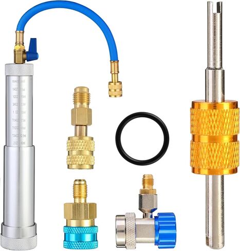 Wells R134A & R1234YF AC Oil Dye Injector Kit, AC Dye Injector with Shut-Off Valve with Adjustable R134A & R1234YF Quick Coupler 2 Oil Checkers 1 oz Measuring Cup in Kuwait