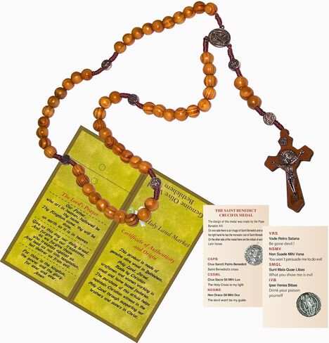 Holy Land Market St. Benedict Catholic Wood Rosary from Bethlehem - The Holy Land in Saudi Arabia