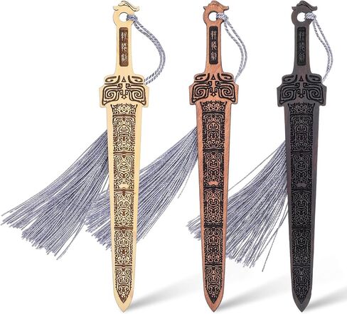 4 Pcs Wooden Sword Bookmark,Cool Bookmarks with Tassel,Vintage Book Marks for Reading Men,Reading Page Markers for Men Teacher and Student Office School Library Bookstore(Black Brown) in Kuwait