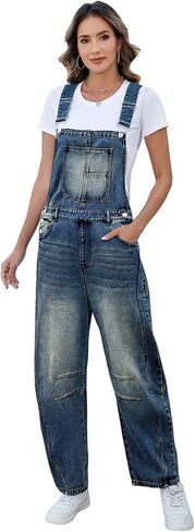 LONGBIIDA Women's Denim Overalls Barrel Wide Leg Loose Fit Bib Jean Romper Adjustable Strap Casual Jumpsuit in Saudi Arabia