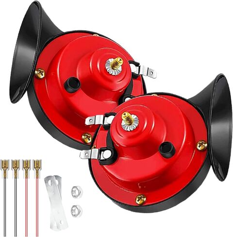 Car Horn, 12V Truck Horn 300DB Loud Motorcycle Horn Waterproof Auto Horn Train Horns Waterproof High Low Tone Universal Fit Super Loud Electric Snail Horn Replacement Car Horns-2 PCS Included in Saudi Arabia