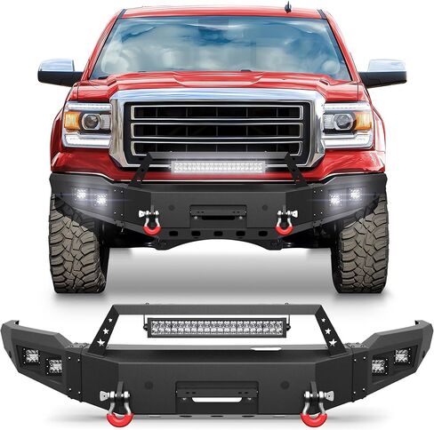 Sierra Width Full Width More Pumper و Combo الخلفي المصد لـ GMC Sierra 1500 ، مصدات W/لوحة Winch ، حلقات D ، مصابيح LED لـ Sierra 1500 2019-2022 (2019 Not Fit Limited و 2022 فقط Fit Limited) in Kuwait