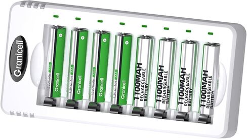 8 Bay AA/AAA Battery Charger, Independent Slot with LED Light, USB High-Speed Charging, for Ni-MH/Ni-CD Rechargeable Batteries, Adapter-Free in Saudi Arabia