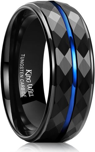 King Will 6mm 8mm Men's Tungsten Carbide Wedding Ring Hammered Wedding Band Mens Domed Black/Silver/Gold/Brown Engagement Ring for Men and Women Matte Brushed Finish Comfort Fit Size 6-14 in Saudi Arabia