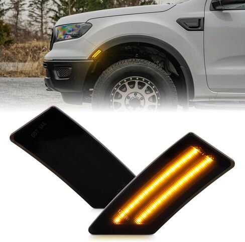 مصابيح LED للعلامات الجانبية باللون الأبيض لسيارة Ford Ranger Lariat XL XLT 2019 2020 2021 2022 2023 مصابيح إشارة المصد الأمامي للحارس، عدسة مدخنة in Kuwait