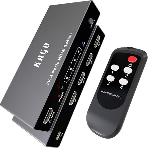 KAGO HDMI Switch 8 في 1 خارج 4K @ 60 هرتز، 8 منافذ HDMI مقسم مع جهاز تحكم عن بعد، محور صندوق تبديل HDMI محدد HDR HDCP 3D، جودة الألومنيوم الممتازة، متوافق مع PS5/4 Xbox Roku Fire Stick Apple TV in Kuwait