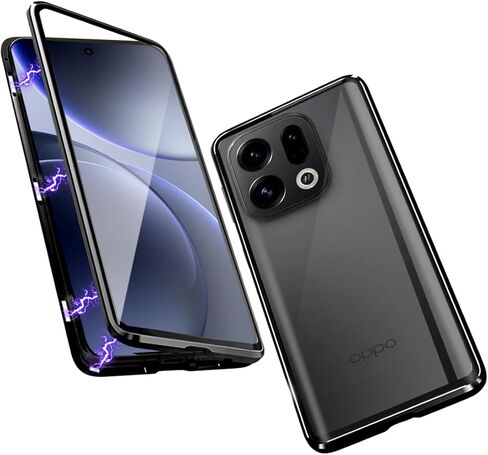 QUIETIP Case Compatible with Oppo Find X8 Pro,Magnetic Body Metal Frame Double Sided Clear Tempered Glass with Camera Protection Cover,Black in Kuwait