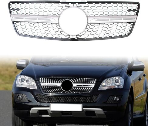 ML Class Grill مع الشبكة الأمامية ثلاثية الأبعاد لـ Mercedes Benz W164 ML350 ML500 ML320 ML63 AMG ML550 2005 2006 2007 2008 Silver in Kuwait