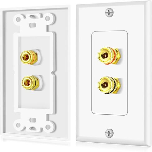 TNP Home Theater Wall Plate - Banana Plug Wall Plate, 4 Speaker Wire Wall Plate with Gold-Plated Terminals, Single Gang Audio Wall Plate, in-Wall Surround Sound Connection Plates, White in Kuwait