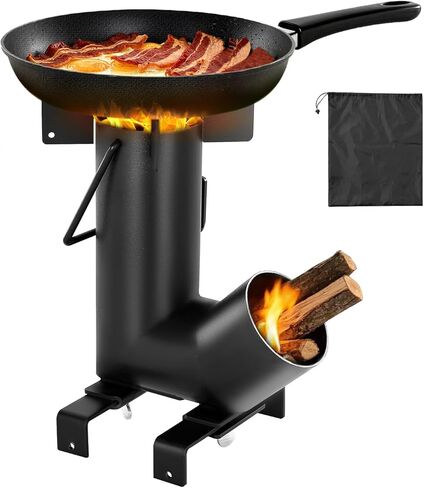 VEVOR 118" Camping Wood Stove, Portable Alloy Steel Tent Stove with 3000in³ Firebox, Outdoor Heating & Cooking Stove with Chimney Pipes & Gloves, Includes 8 Pipes for Efficient Heating in Kuwait