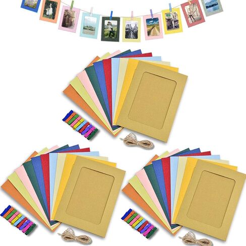 Enenes 4x6 Inch Kraft Paper Photo Frames 30-Pack, DIY Vintage Wall Decor with Wooden Clips and Jute Twine, Eco-Friendly Creative Gift for Home Party Displays in Kuwait