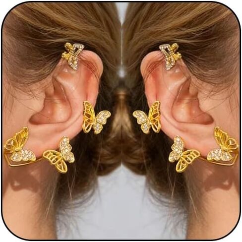Butterfly Ear Cuff for Women Cubic Zirconia Butterfly Ear Wrap No Piercing Clip On Earrings in Saudi Arabia