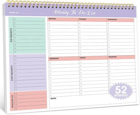 Weekly To Do List Notepad–Weekly Desk Planner with 52 Undated Sheets (8.5"×11") for Work and Home Use, Perfect for Women & Man - Sunset Checkered in Kuwait