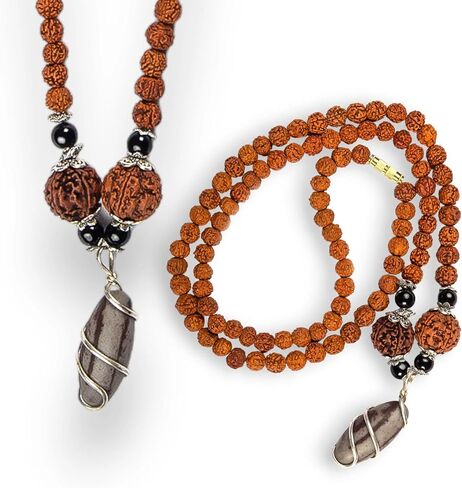 Lovenspire معتمدة Rudraksha Kantha Mala + Japa Bag Gaumukhi 5 Face (Panchmukhi) Himalayan أصيلة رودراكش راكب روزاري جارلاند ياب تيبتية ديني مالا قلادة - بوجا اليوغا. in Kuwait