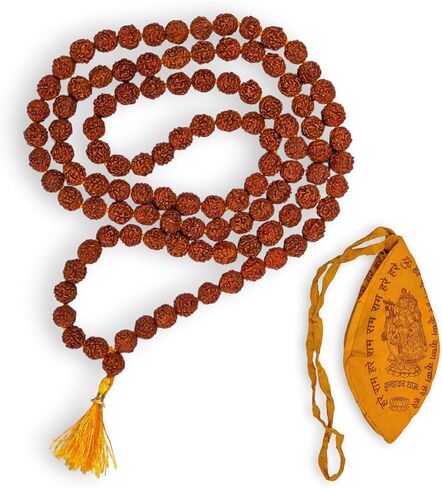 Lovenspire معتمدة Rudraksha Kantha Mala + Japa Bag Gaumukhi 5 Face (Panchmukhi) Himalayan أصيلة رودراكش راكب روزاري جارلاند ياب تيبتية ديني مالا قلادة - بوجا اليوغا. in Kuwait