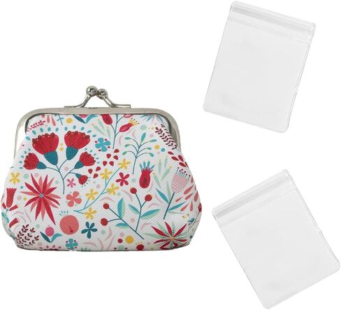 BenePoint Coin Purse for Women, Mini Purse Change Purse Coin Pouch with Kiss Clasp Lock& 2 Clear Jewelry Bags, Floral PU Leather Coin Purses Small Pouches for Cash and Jewelry (blue) in Saudi Arabia