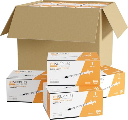 BH Supplies 1ml Luer Lock Tip Syringes (No Needle) - Sterile, Individually Wrapped - 100 Syringes in Saudi Arabia