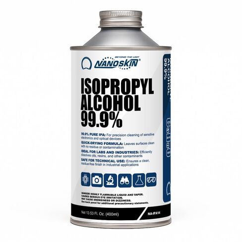 Nanoskin 99.9 ٪ Isopropyl alcohol عالي النقاء IPA 13.53 Fl Oz (400 مل)-التبخر السريع ، لا مذيب بقايا للإلكترونيات ، PCB ، طباعة ثلاثية الأبعاد ، البصريات ، السيارات ، إزالة الشحوم | فرك الكحول عبوة واحدة in Kuwait
