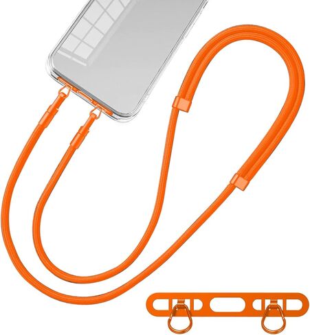 Cell Phone Lanyard, Upgraded Double Buckle Hole Ring Cell Phone Lanyard Patch and Adjustable Neck Strap Compatible with iPhone 12-16, No-Residue Adhesive-Free Design Black in Kuwait