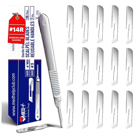 #10R شفرات Dermaplaning مع مقبض - حزمة من 15 شفرات من Dermaplane للوجه للنساء + مقبض الفولاذ المقاوم للصدأ مقبض #3 - أداة dermaplaning احترافية للبشرة السلسة والمشرقة in Kuwait