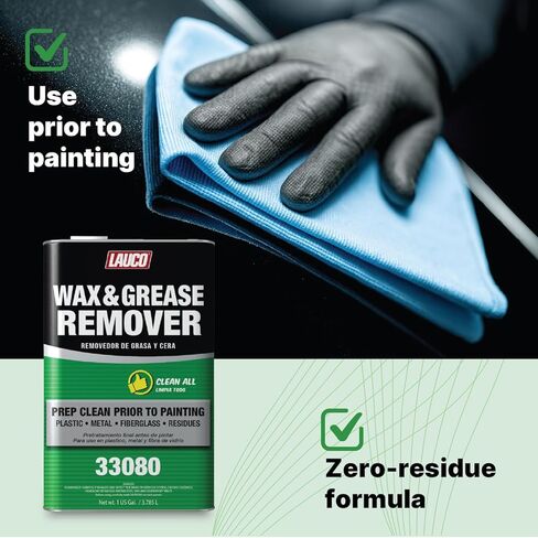 Lauco Wax and Grease Remover 1 Gallon Multi-Surface Prept Cleaner للجسم التلقائي ، Garage | يعمل على البلاستيك والمعادن والألياف الزجاجية مذيبات مذيبات قوية in Kuwait