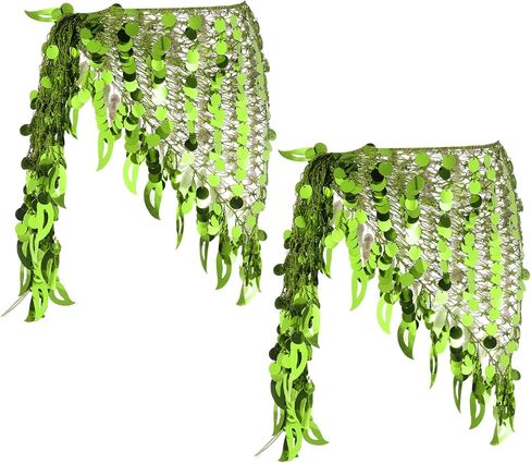MECCANIXITY Women's Belly Dance Hip Scarf with Sequins Mesh Triangle Wrap Skirts Waist Chain for Music Festival Party Costume Performance(Gold Tone, Pack of 2) in Kuwait