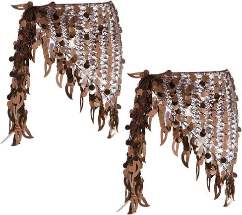 MECCANIXITY Women's Belly Dance Hip Scarf with Sequins Mesh Triangle Wrap Skirts Waist Chain for Music Festival Party Costume Performance(Gold Tone, Pack of 2) in Kuwait