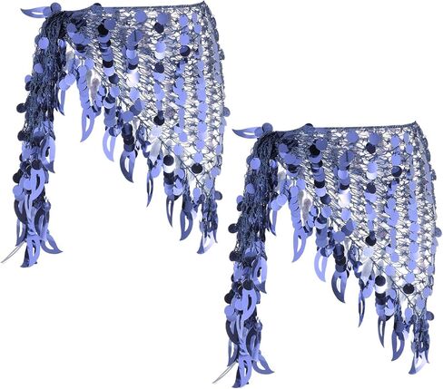 MECCANIXITY Women's Belly Dance Hip Scarf with Sequins Mesh Triangle Wrap Skirts Waist Chain for Music Festival Party Costume Performance(Gold Tone, Pack of 2) in Kuwait