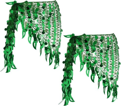 MECCANIXITY Women's Belly Dance Hip Scarf with Sequins Mesh Triangle Wrap Skirts Waist Chain for Music Festival Party Costume Performance(Gold Tone, Pack of 2) in Kuwait