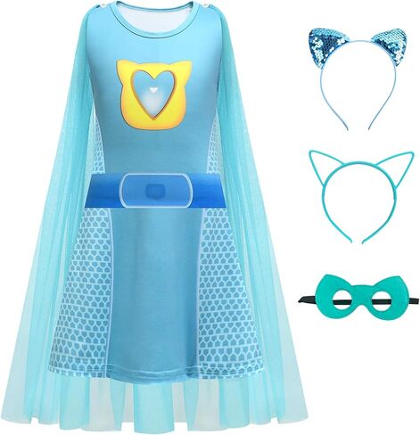 فستان كيب الخارق مع عصابة رأس أذن القط ومجموعة قناع ، زي عيد ميلاد عيد الميلاد لأبطال 3-8Y in Kuwait