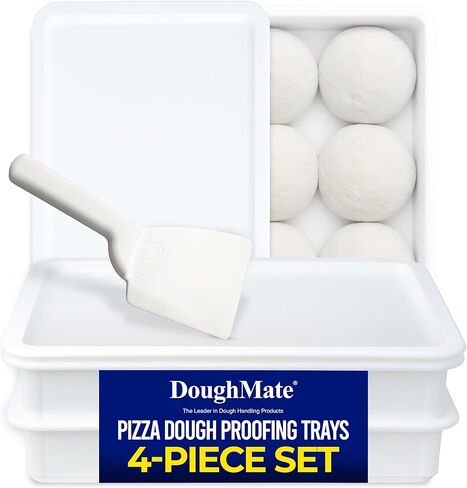 طقم صندوق عجين/عجين/خبز من Doughmate® - 2 صواني ، وغطاء ، وكاشطة العجين - مصنوعة في الولايات المتحدة الأمريكية ، أو جهة اتصال معتمدة - صواني تجارية للاستخدام في المنزل ، أو الأجهزة المحمولة ، أو البيتزا - قابلة للتكديس ودائم in Saudi Arabia