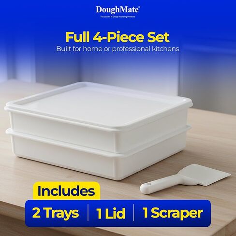 طقم صندوق عجين/عجين/خبز من Doughmate® - 2 صواني ، وغطاء ، وكاشطة العجين - مصنوعة في الولايات المتحدة الأمريكية ، أو جهة اتصال معتمدة - صواني تجارية للاستخدام في المنزل ، أو الأجهزة المحمولة ، أو البيتزا - قابلة للتكديس ودائم in Saudi Arabia